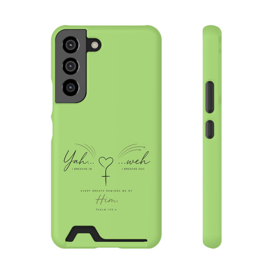 Green Pink Faith Phone Case with Card Holder — "Yahweh" Psalm SAMSUNG