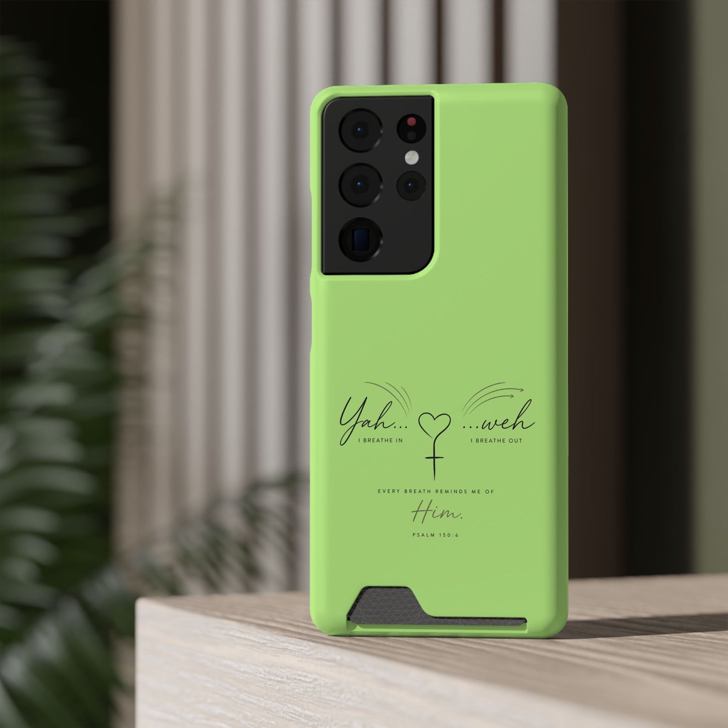 Green Pink Faith Phone Case with Card Holder — "Yahweh" Psalm SAMSUNG