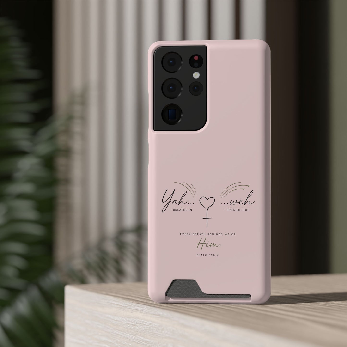 Pink Faith Phone Case with Card Holder — "Yahweh" Psalm SAMSUNG