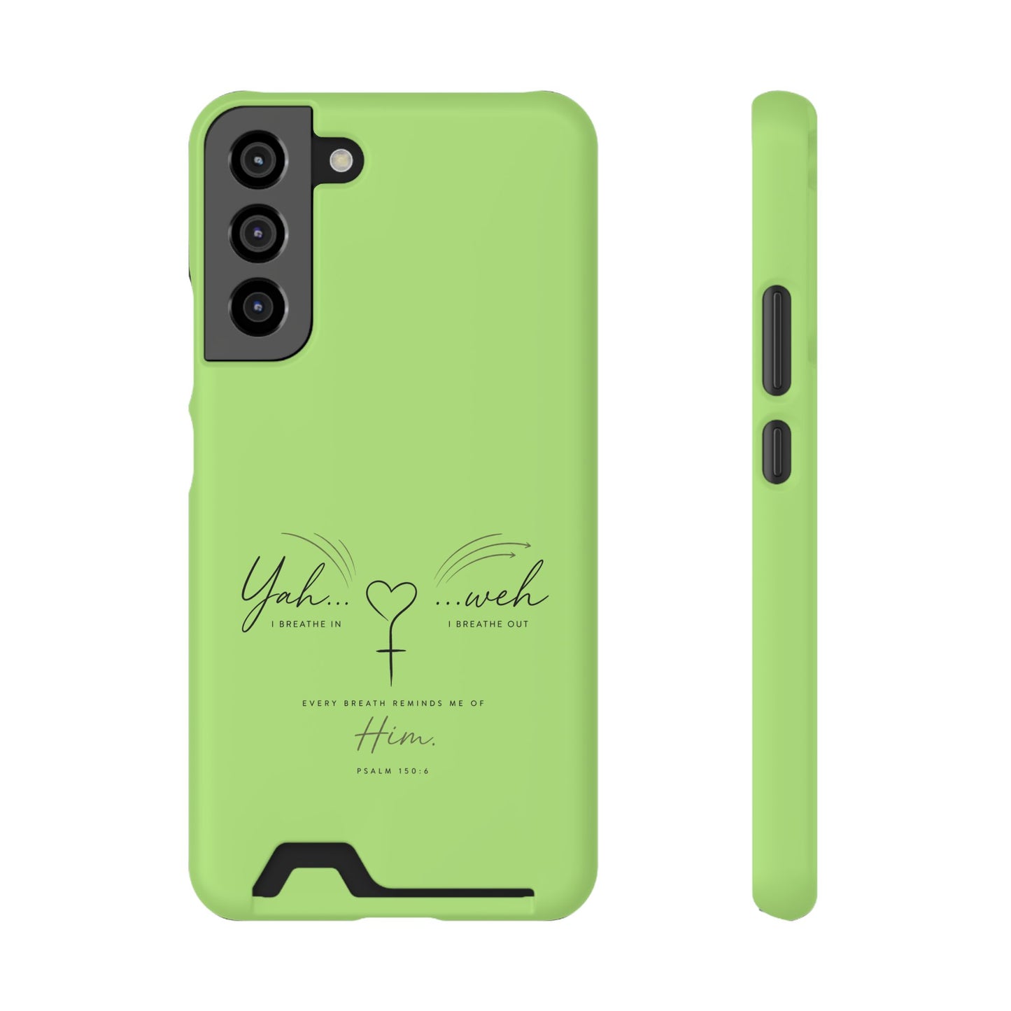 Green Pink Faith Phone Case with Card Holder — "Yahweh" Psalm SAMSUNG