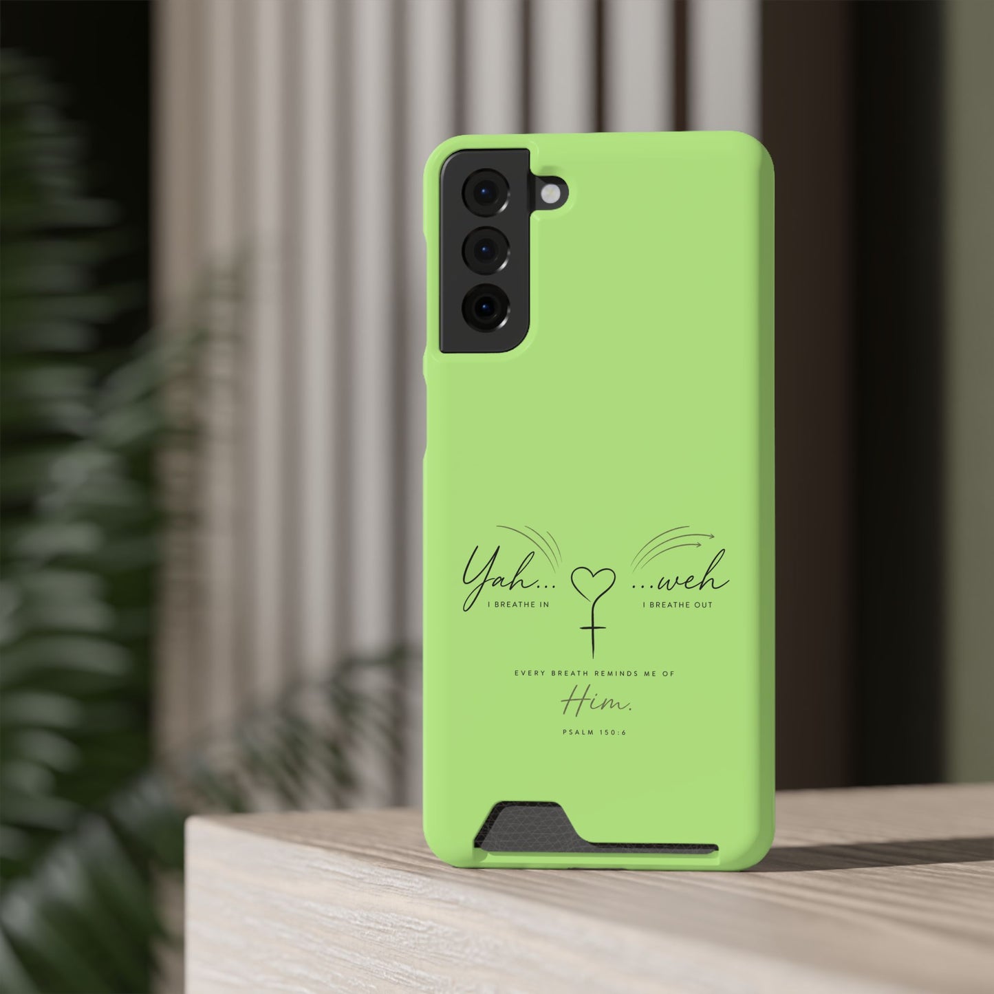 Green Pink Faith Phone Case with Card Holder — "Yahweh" Psalm SAMSUNG