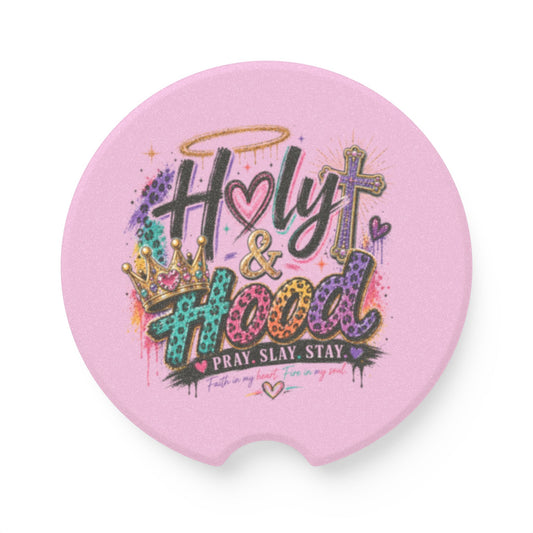 Soapstone Car Coaster — "Holy & Hood" Pink Faith-Inspired Cup Holder Mat