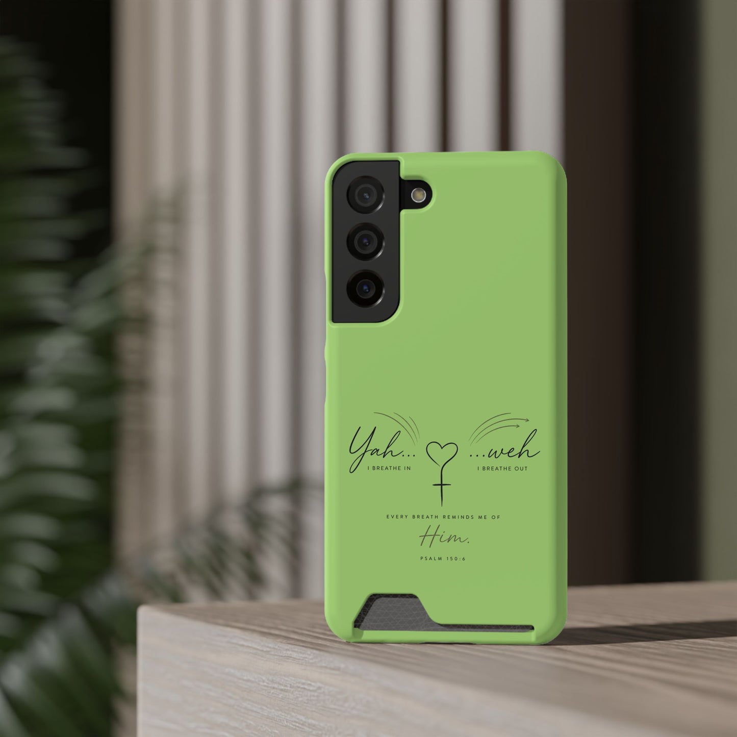 Green Pink Faith Phone Case with Card Holder — "Yahweh" Psalm SAMSUNG