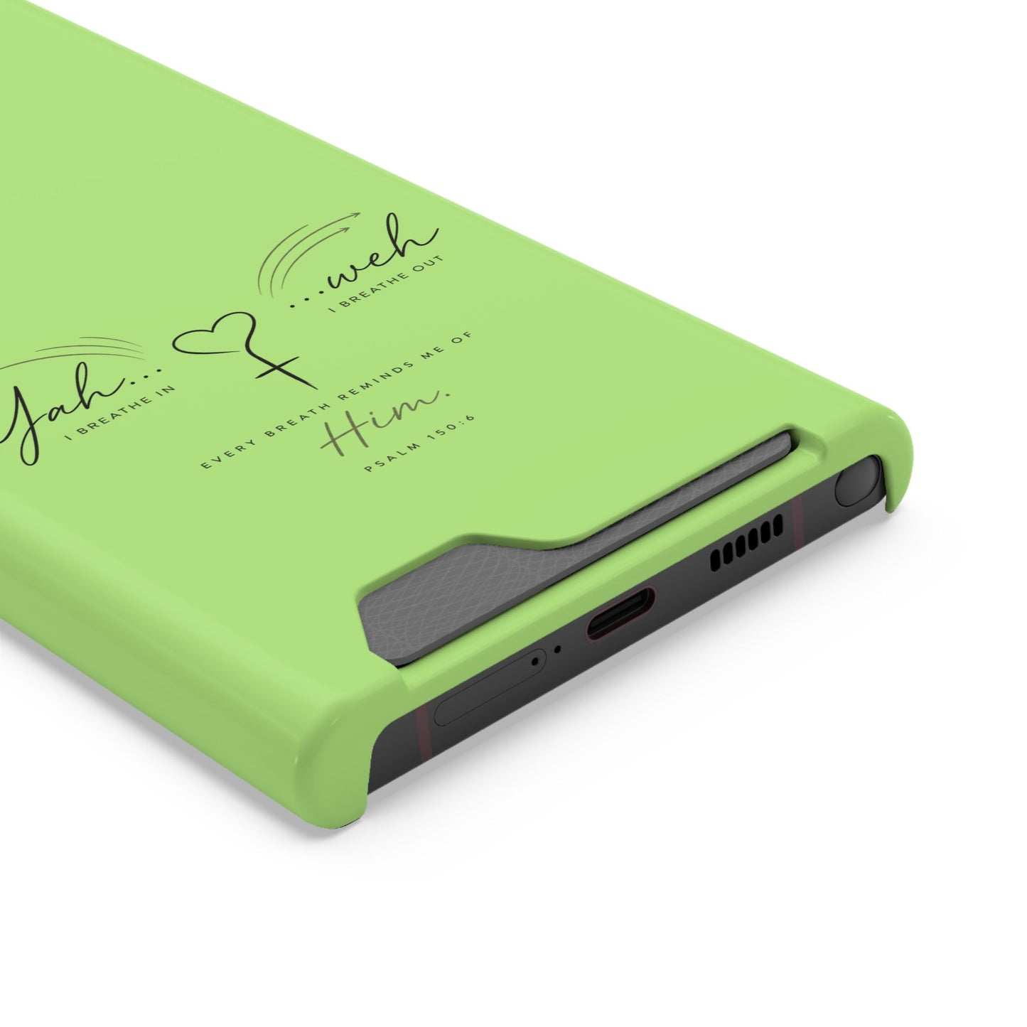 Green Pink Faith Phone Case with Card Holder — "Yahweh" Psalm SAMSUNG