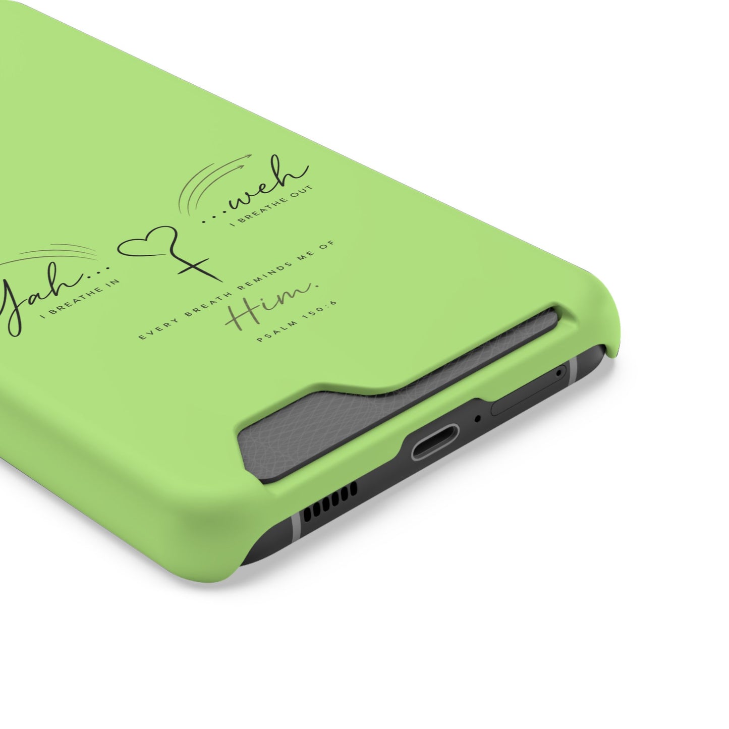 Green Pink Faith Phone Case with Card Holder — "Yahweh" Psalm SAMSUNG