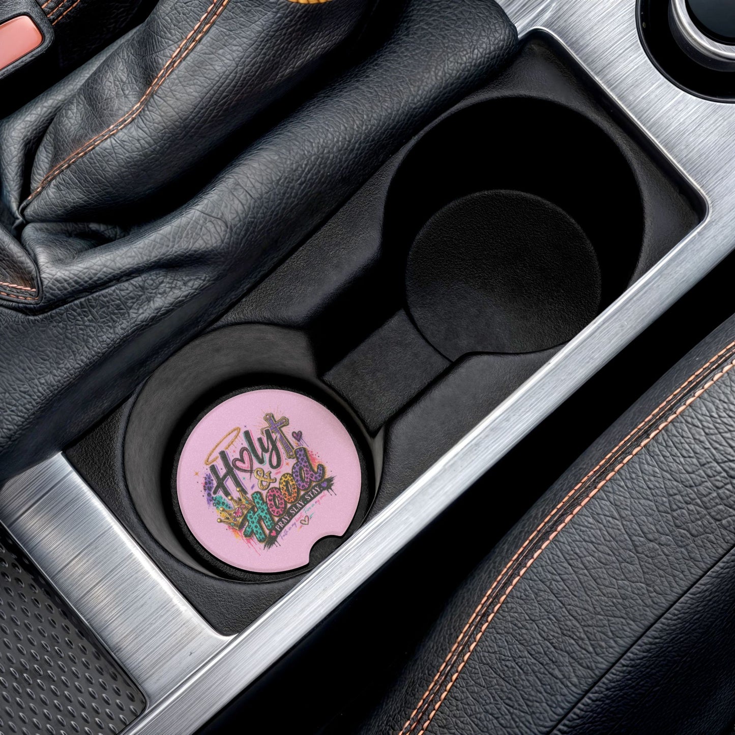 Soapstone Car Coaster — "Holy & Hood" Pink Faith-Inspired Cup Holder Mat