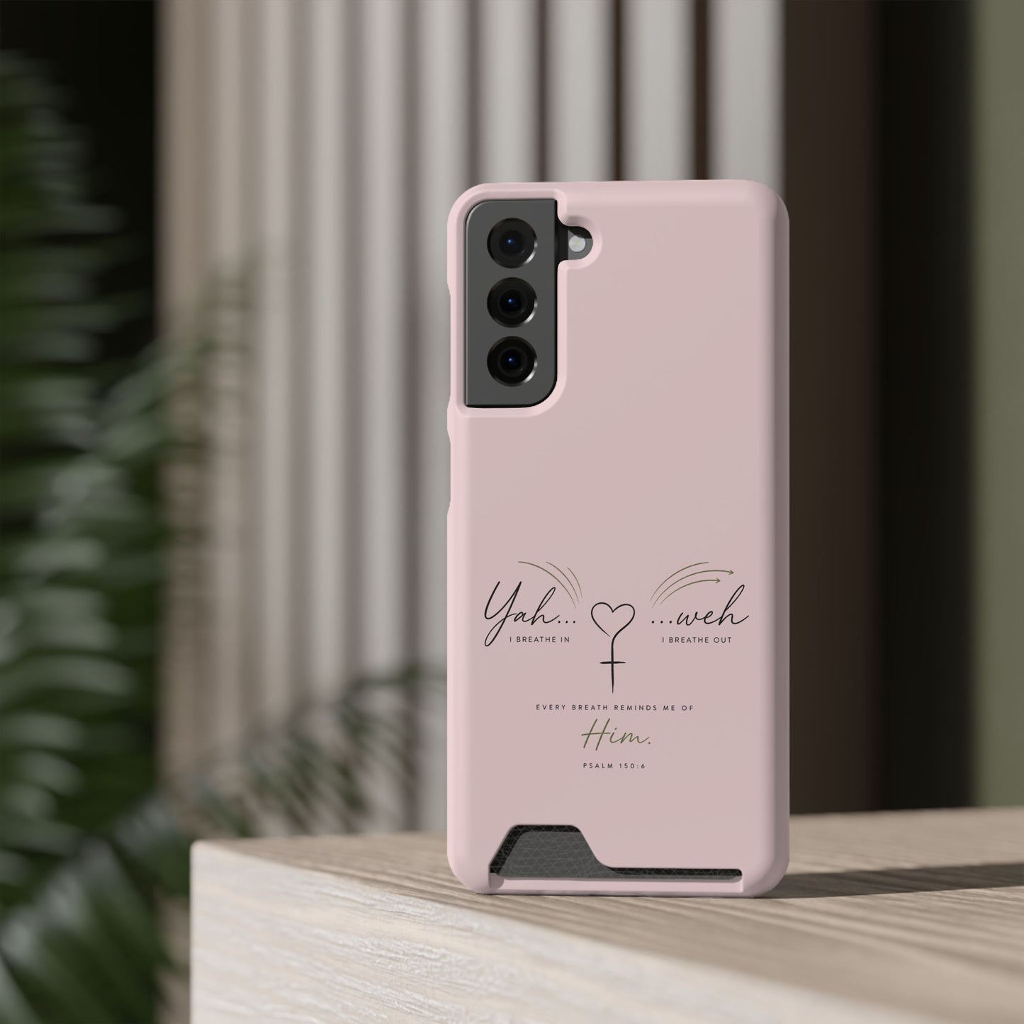 Pink Faith Phone Case with Card Holder — "Yahweh" Psalm SAMSUNG
