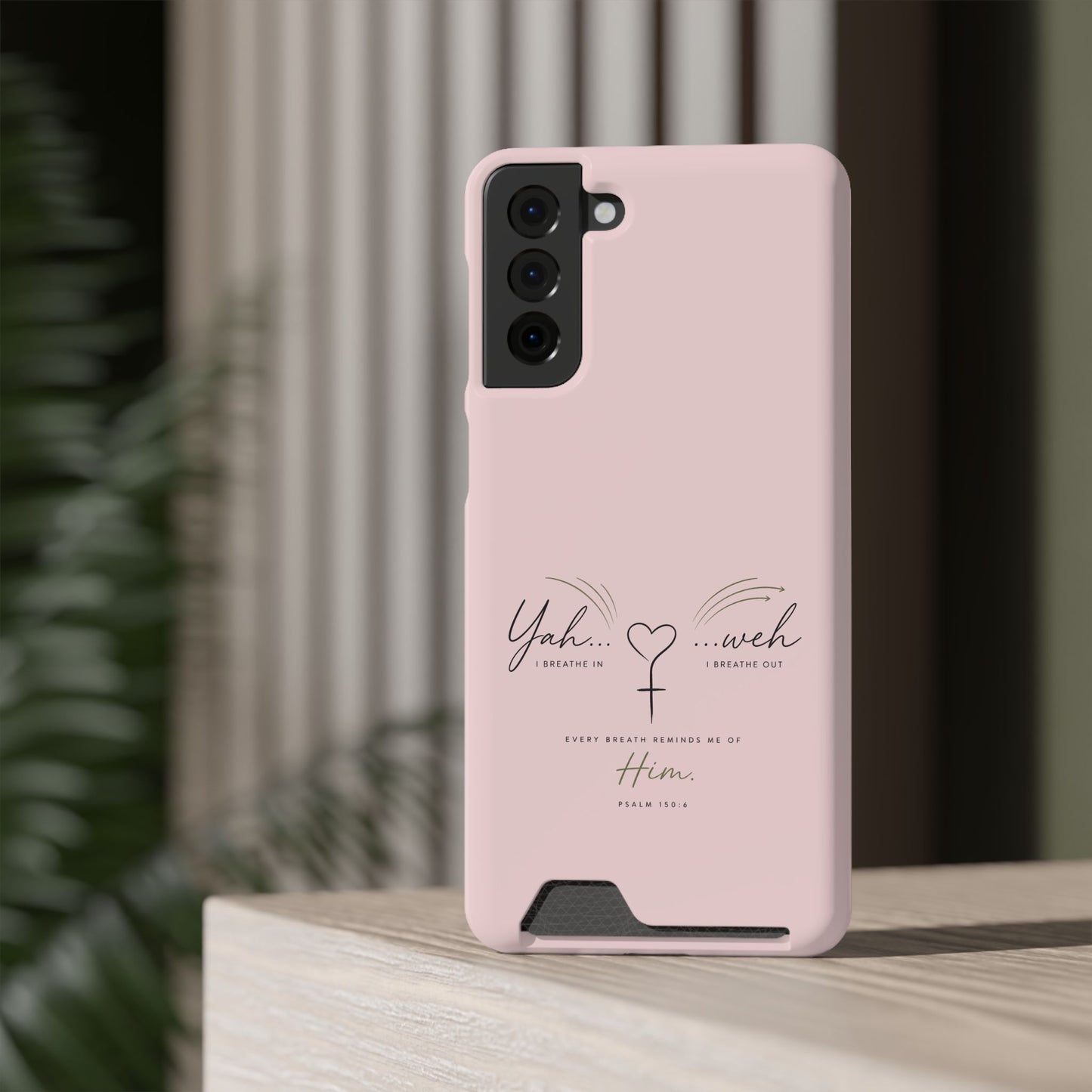Pink Faith Phone Case with Card Holder — "Yahweh" Psalm SAMSUNG
