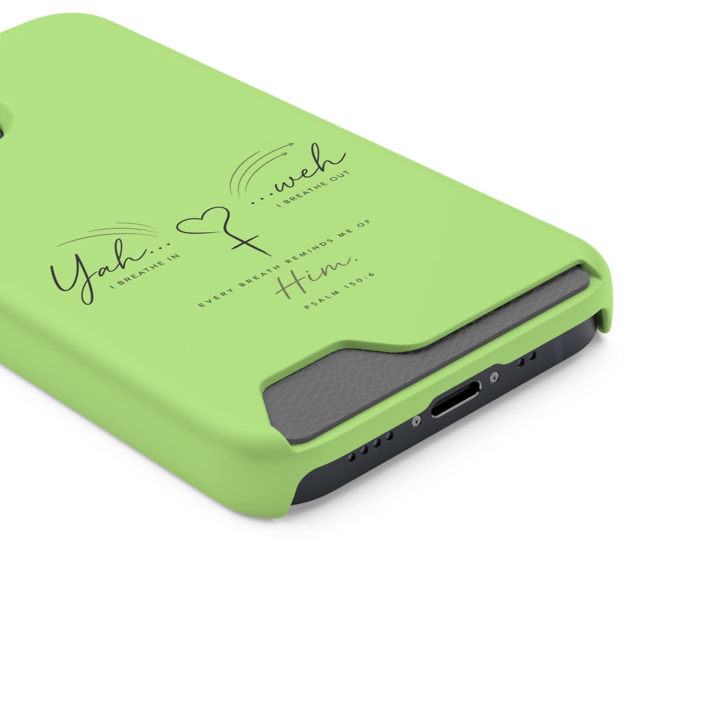 Green Faith Phone Case with Card Holder — "Yahweh" Psalm IPHONE