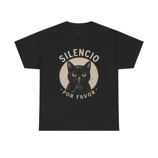 Unisex Heavy Cotton Tee Silencio Black Cat