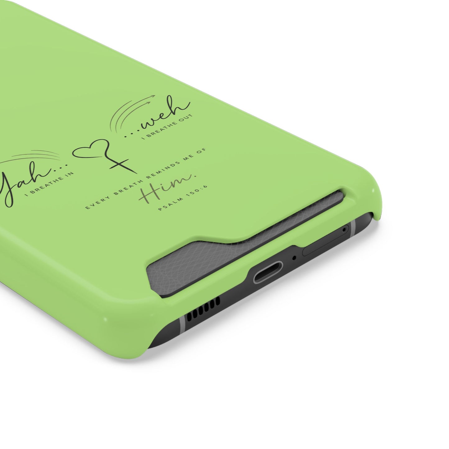 Green Pink Faith Phone Case with Card Holder — "Yahweh" Psalm SAMSUNG