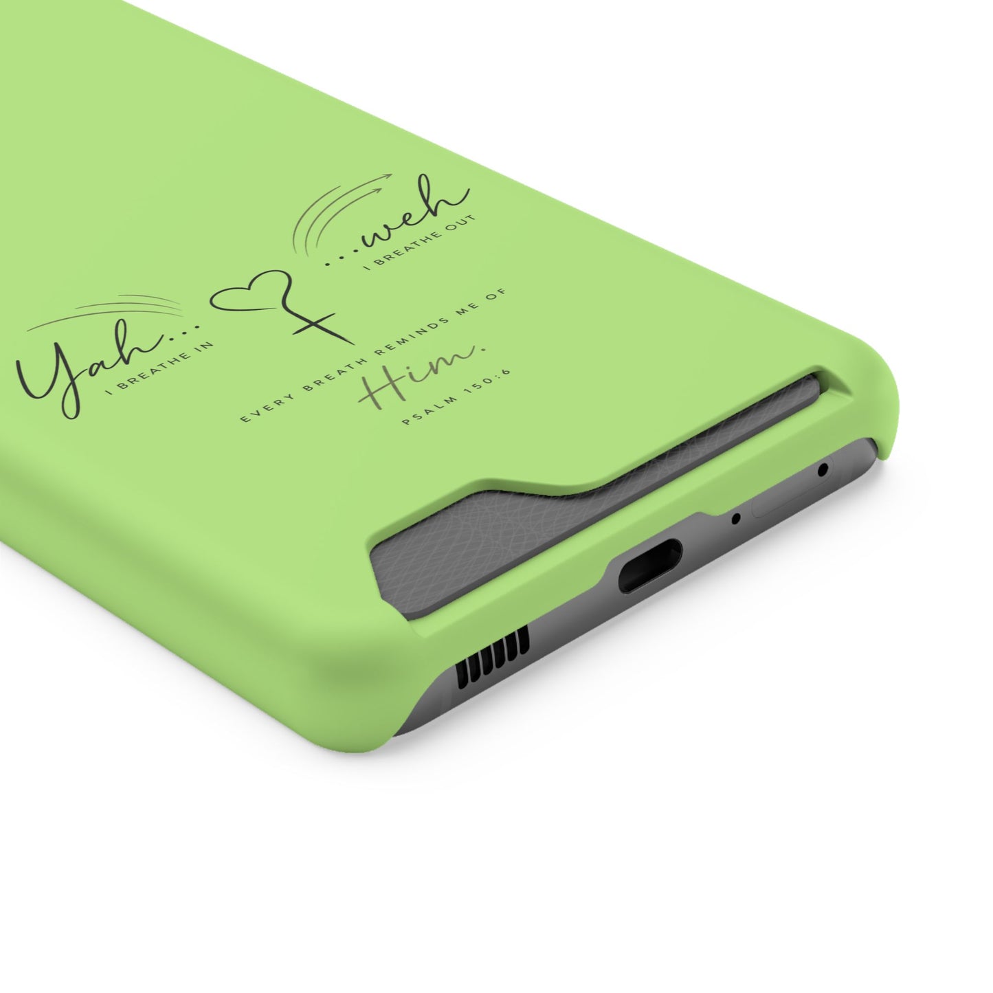 Green Pink Faith Phone Case with Card Holder — "Yahweh" Psalm SAMSUNG