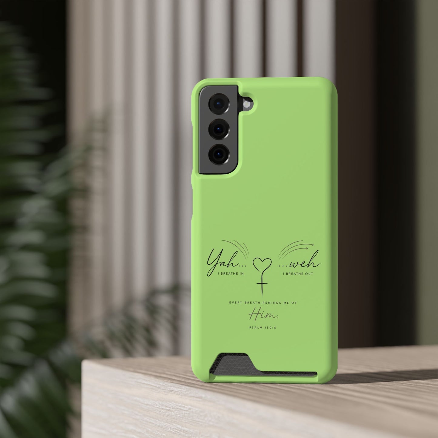 Green Pink Faith Phone Case with Card Holder — "Yahweh" Psalm SAMSUNG