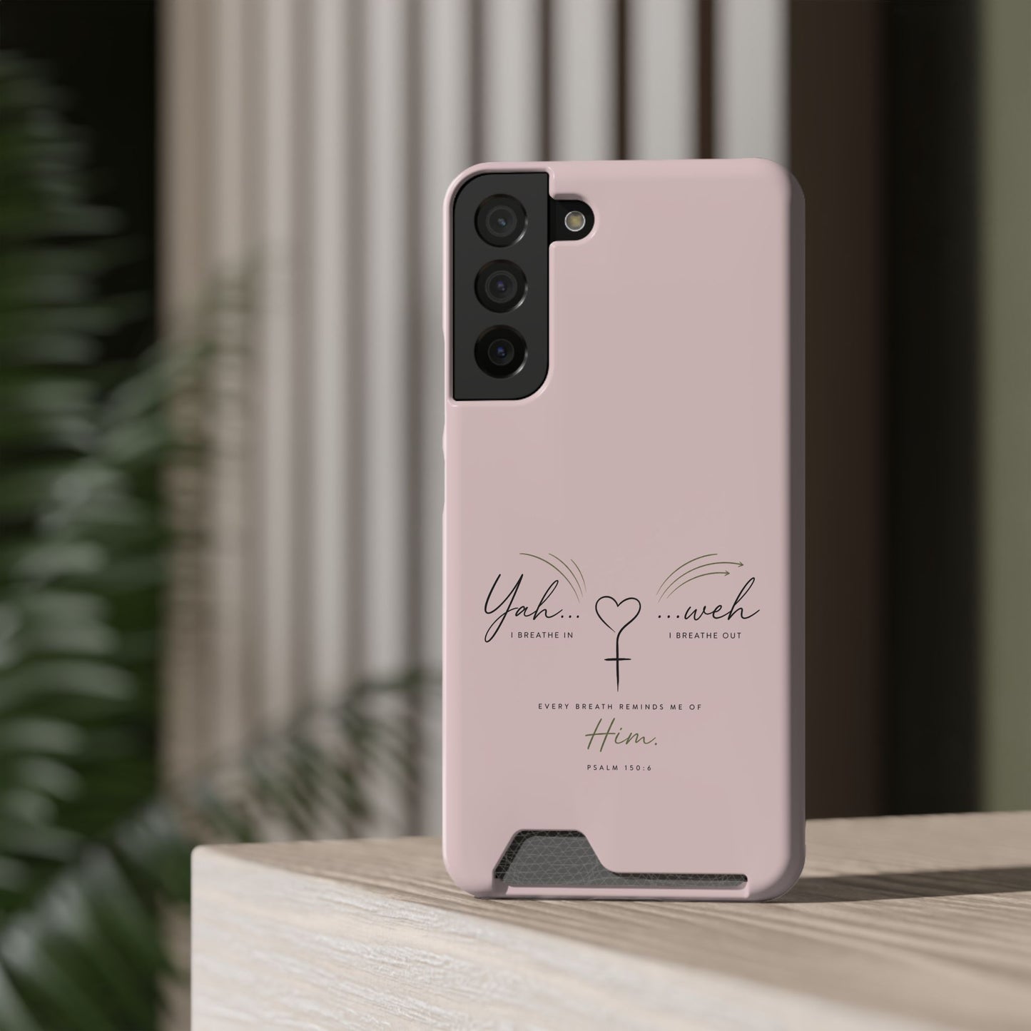 Pink Faith Phone Case with Card Holder — "Yahweh" Psalm SAMSUNG