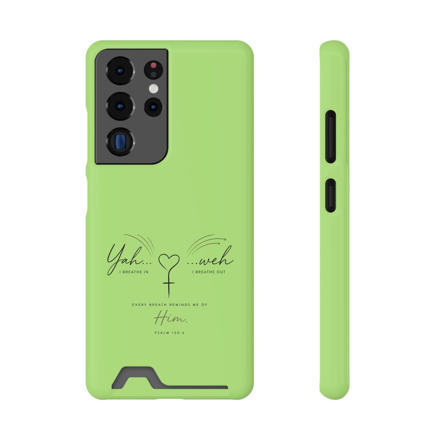 Green Pink Faith Phone Case with Card Holder — "Yahweh" Psalm SAMSUNG