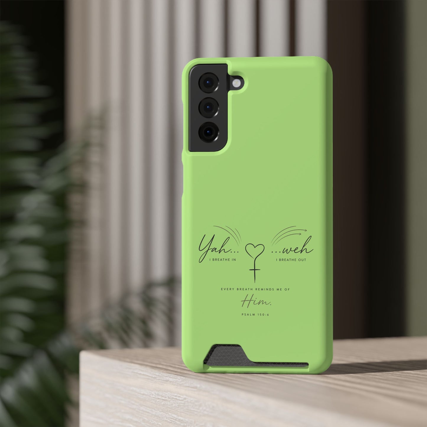 Green Pink Faith Phone Case with Card Holder — "Yahweh" Psalm SAMSUNG