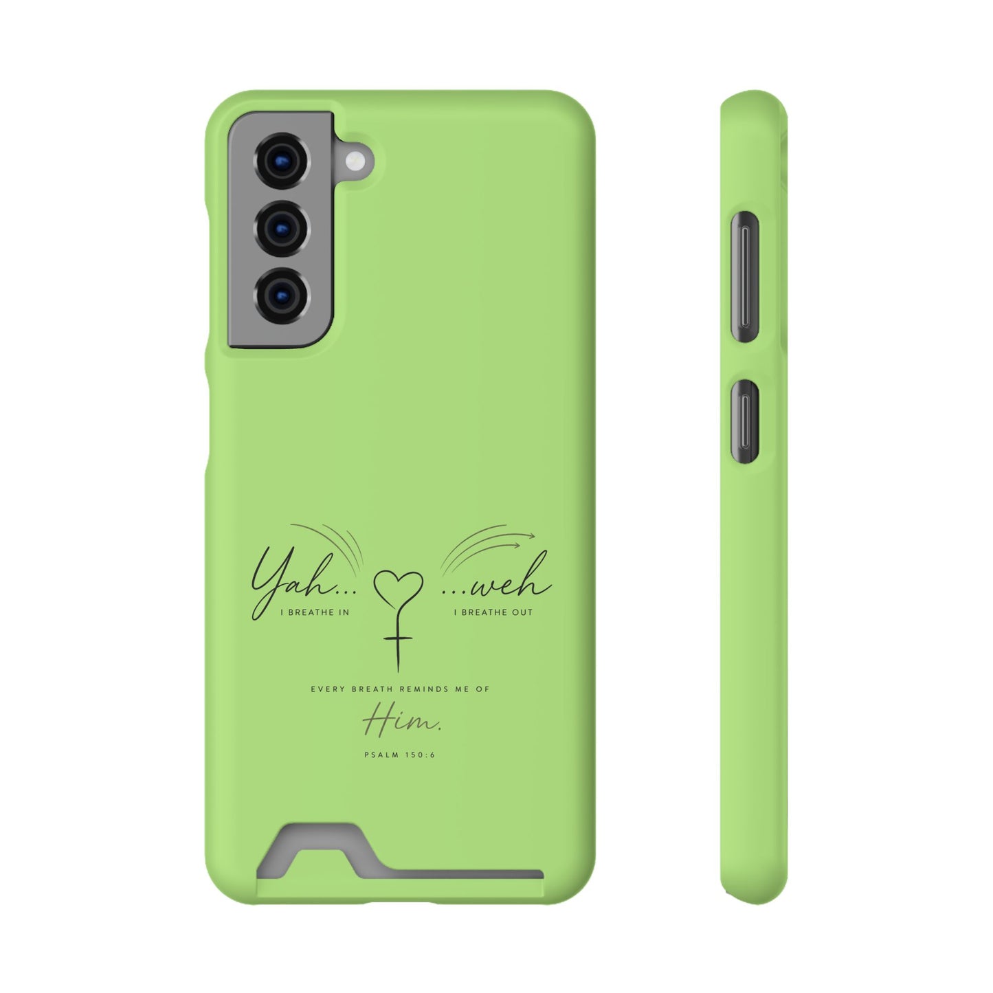Green Pink Faith Phone Case with Card Holder — "Yahweh" Psalm SAMSUNG