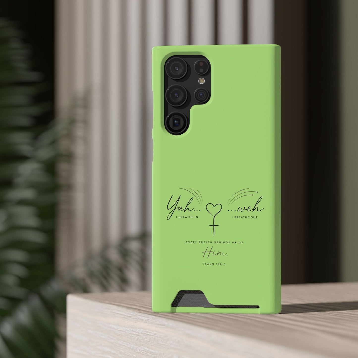 Green Pink Faith Phone Case with Card Holder — "Yahweh" Psalm SAMSUNG