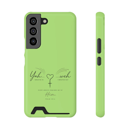 Green Pink Faith Phone Case with Card Holder — "Yahweh" Psalm SAMSUNG