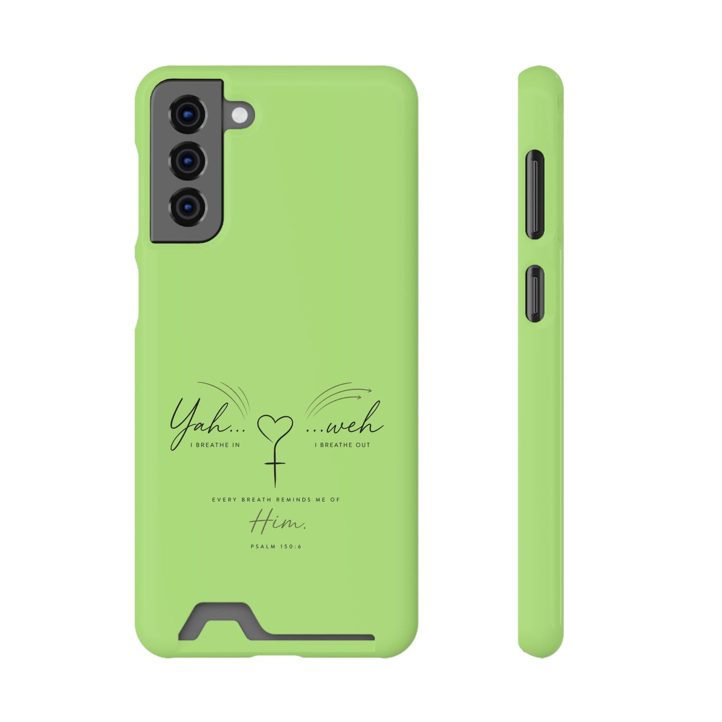 Green Pink Faith Phone Case with Card Holder — "Yahweh" Psalm SAMSUNG