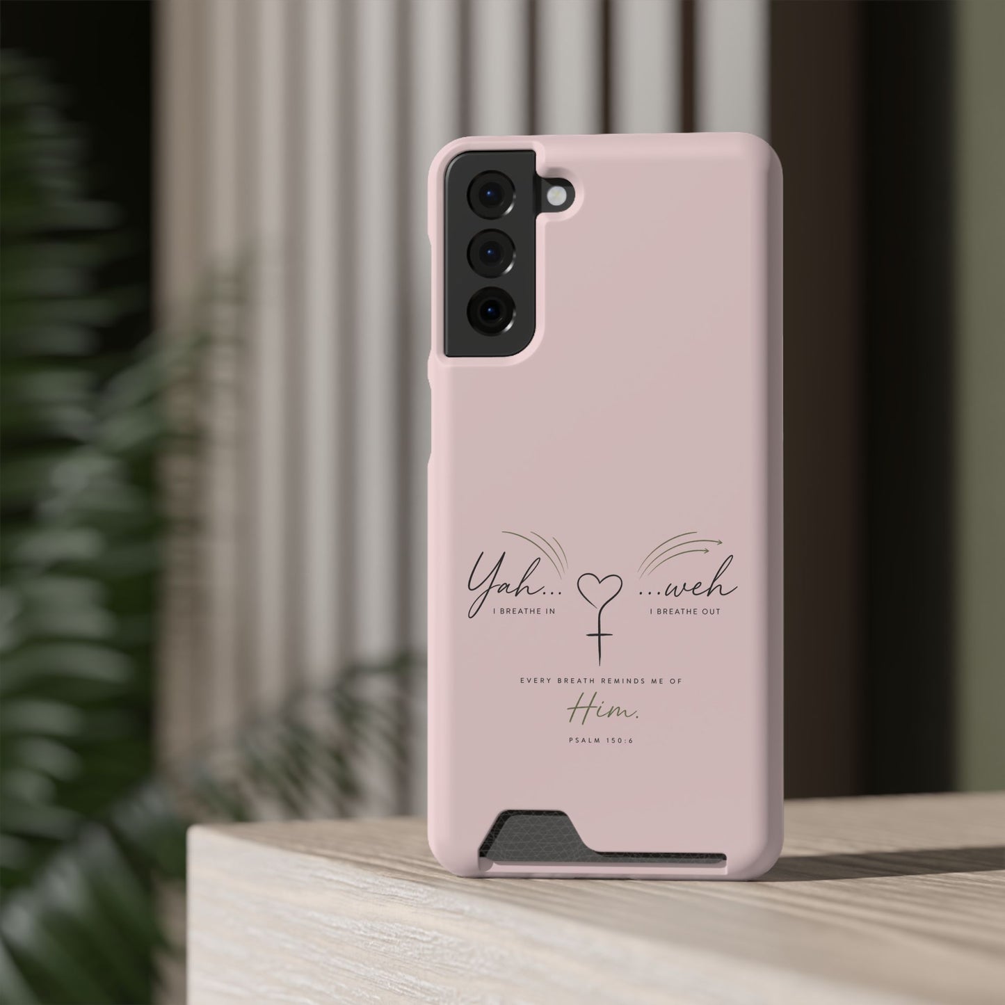 Pink Faith Phone Case with Card Holder — "Yahweh" Psalm SAMSUNG