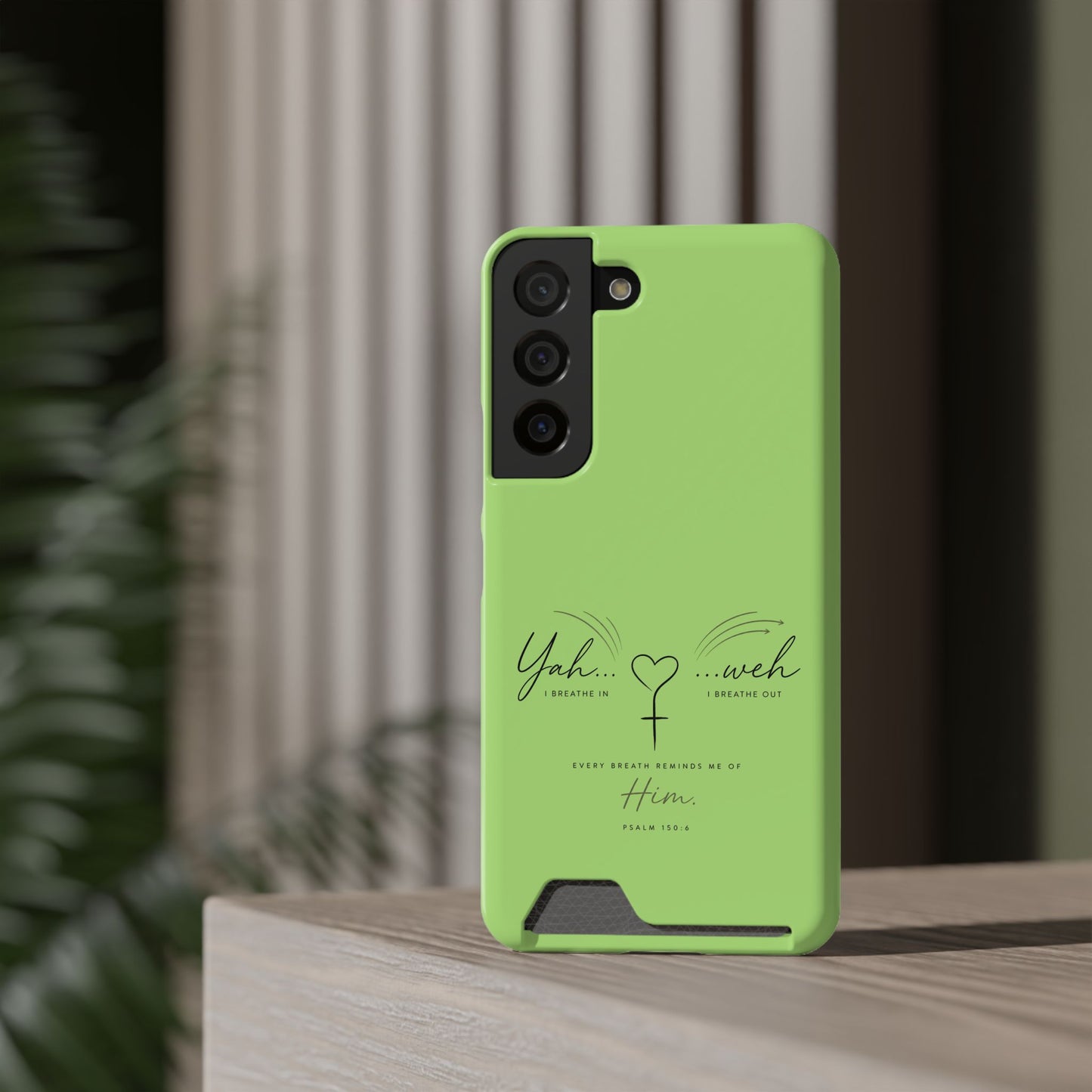 Green Pink Faith Phone Case with Card Holder — "Yahweh" Psalm SAMSUNG