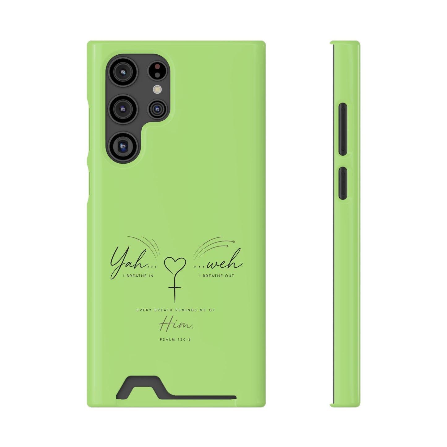 Green Pink Faith Phone Case with Card Holder — "Yahweh" Psalm SAMSUNG