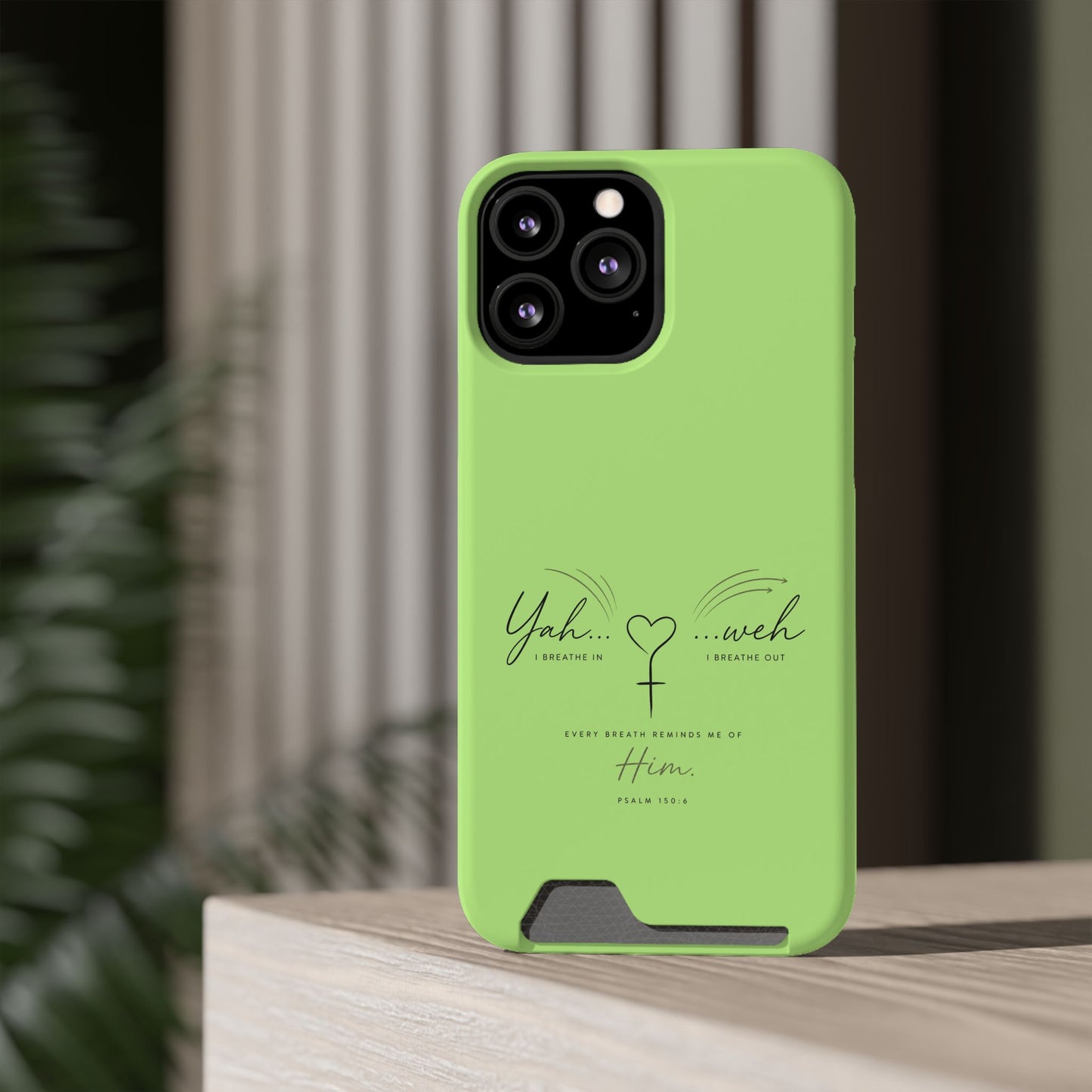 Green Faith Phone Case with Card Holder — "Yahweh" Psalm IPHONE