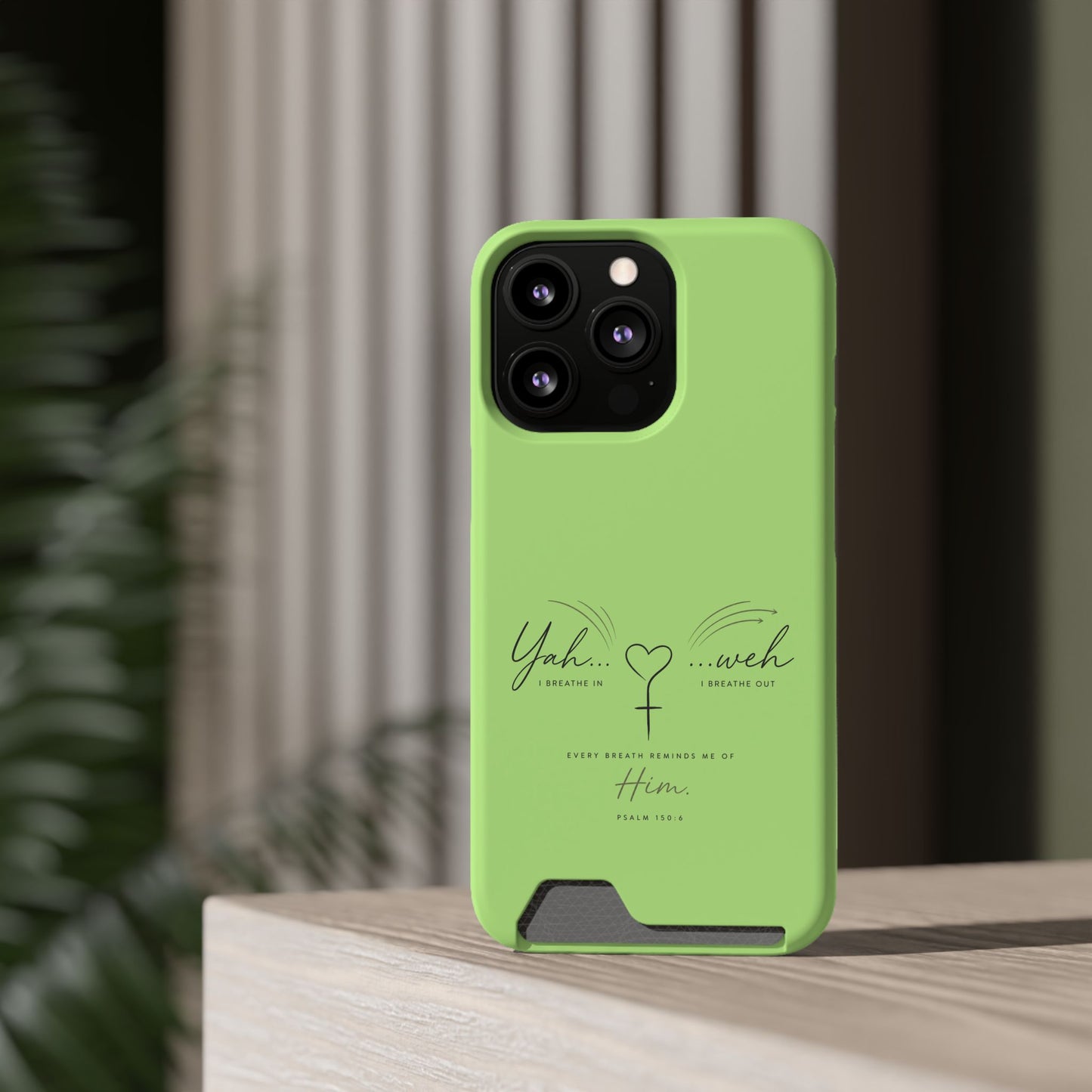 Green Faith Phone Case with Card Holder — "Yahweh" Psalm IPHONE