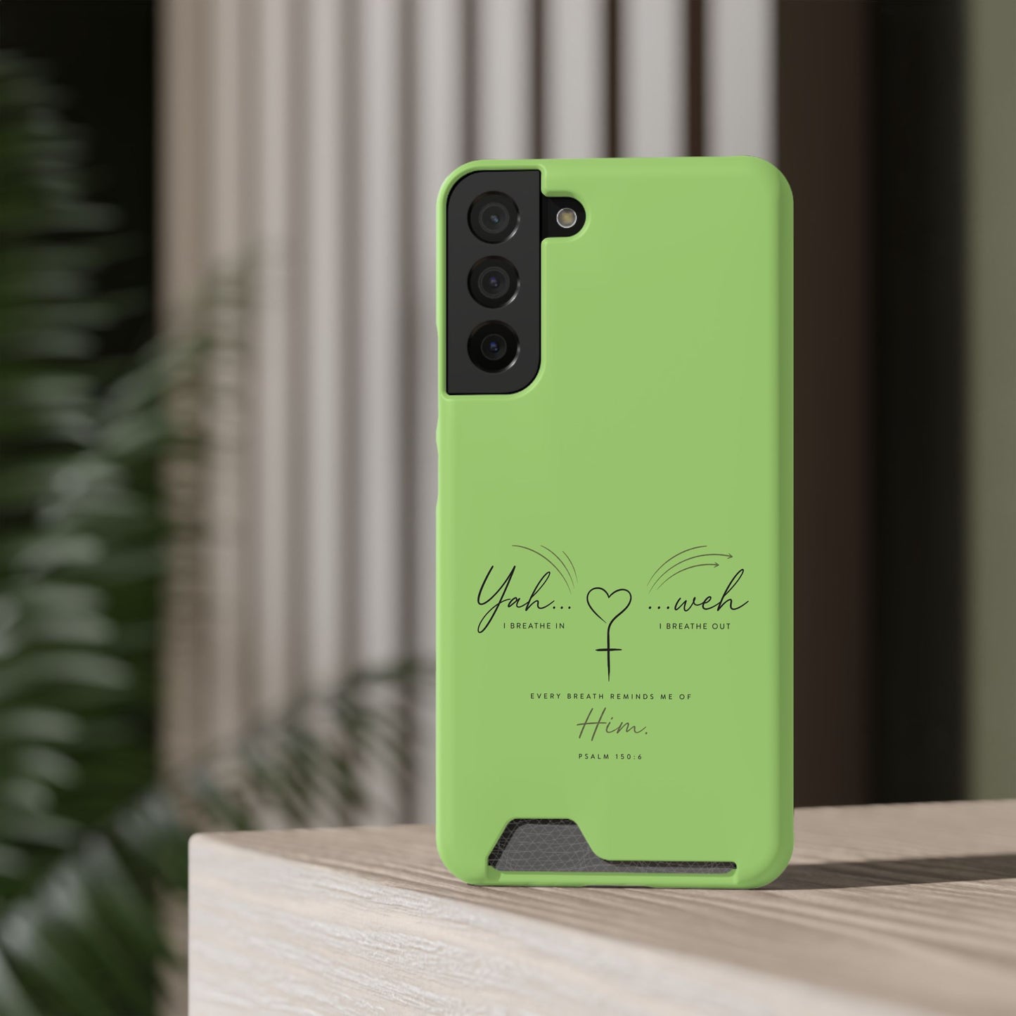 Green Pink Faith Phone Case with Card Holder — "Yahweh" Psalm SAMSUNG
